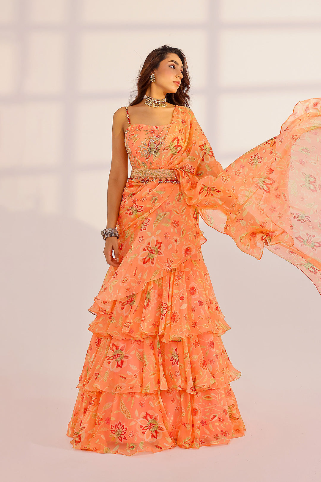 Maya Ruffle Dress Saree Set