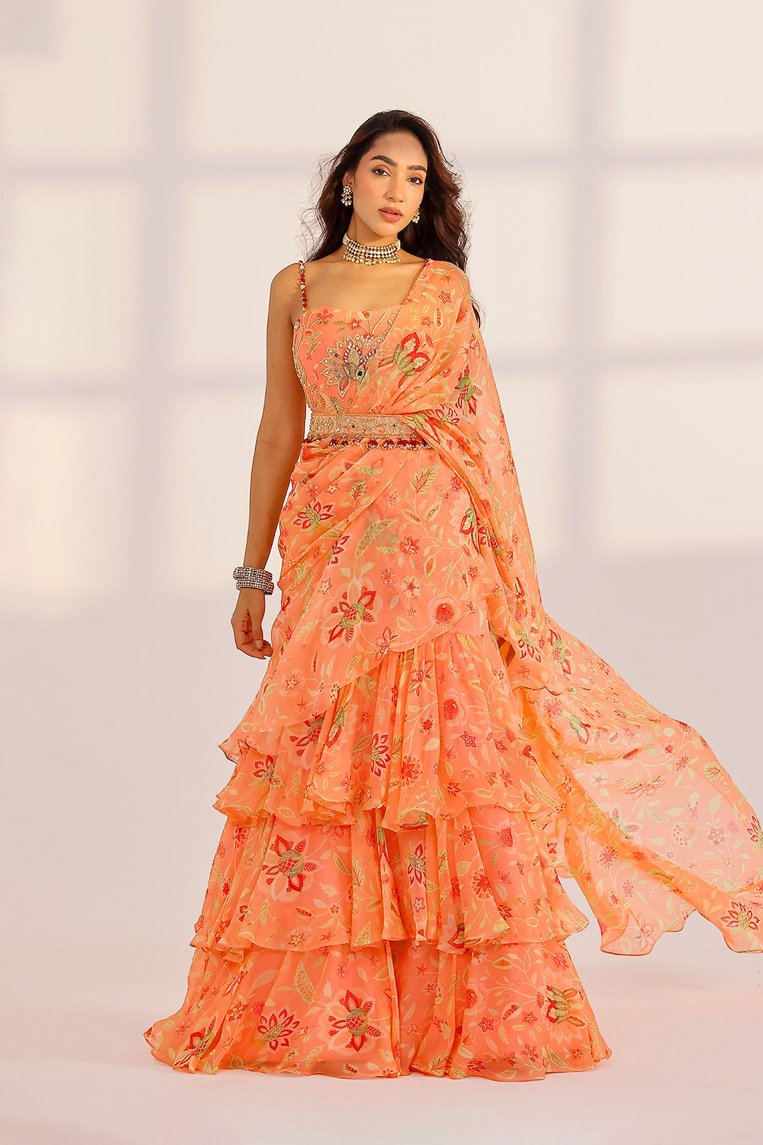 Maya Ruffle Dress Saree Set