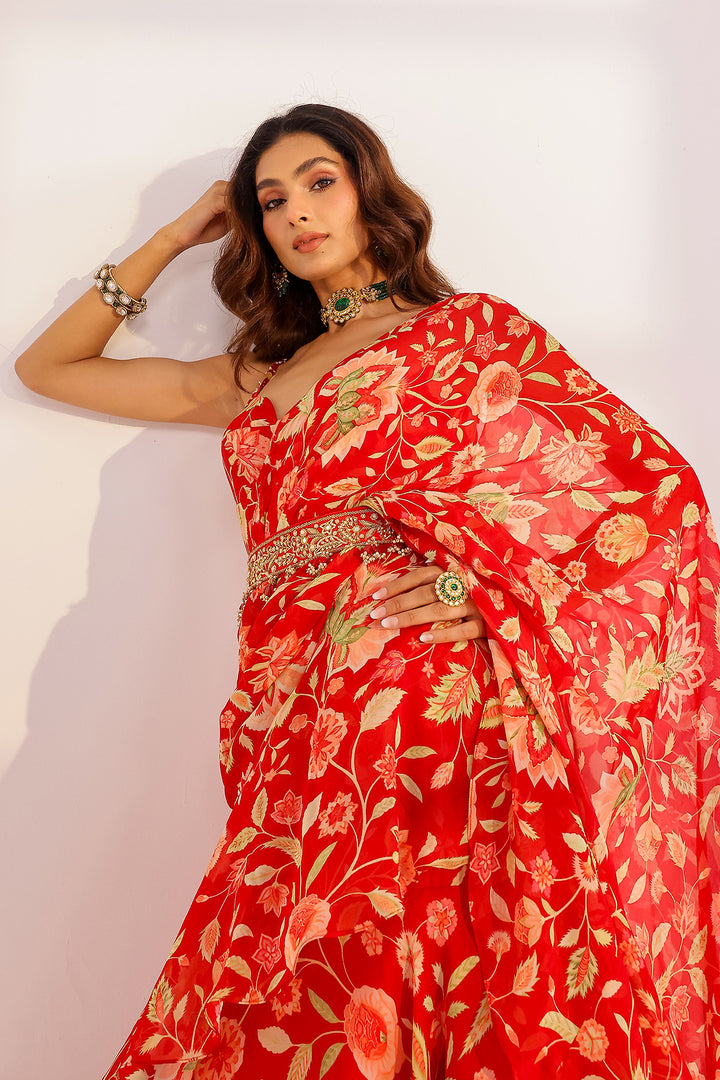 Leela Ruffle Dress Saree Set