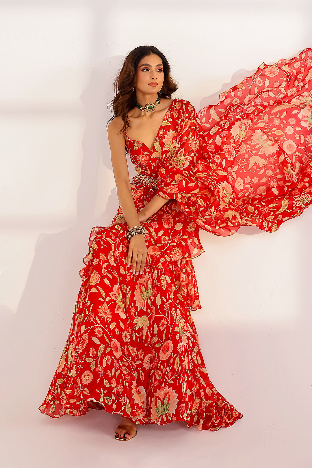 Leela Ruffle Dress Saree Set