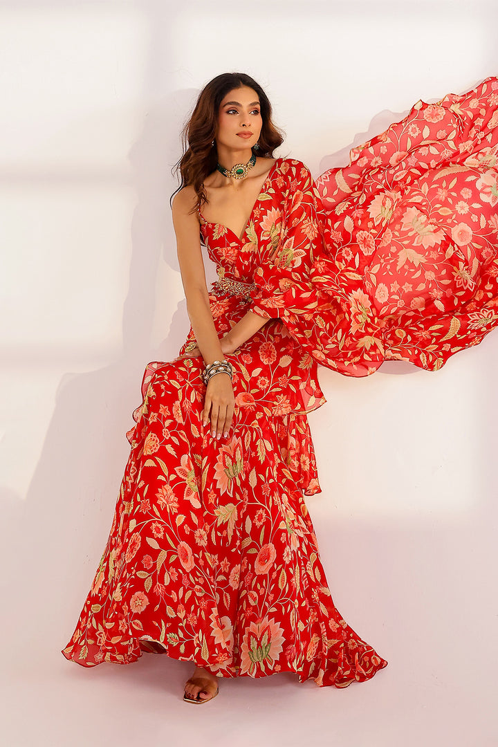 Leela Ruffle Dress Saree Set