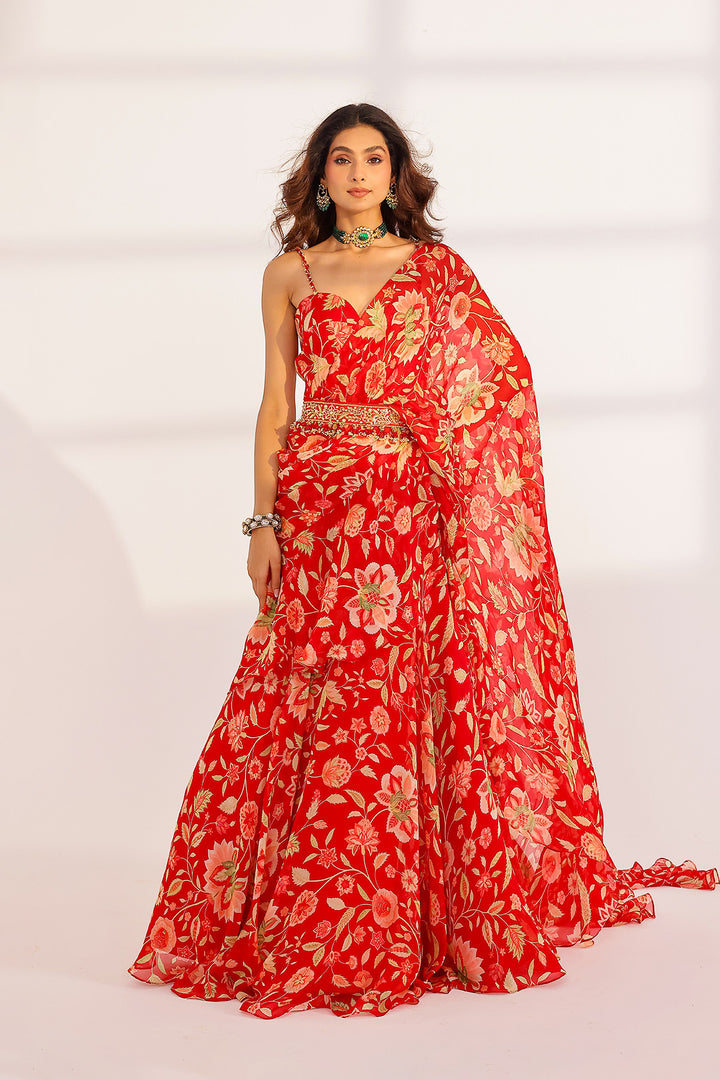 Leela Ruffle Dress Saree Set