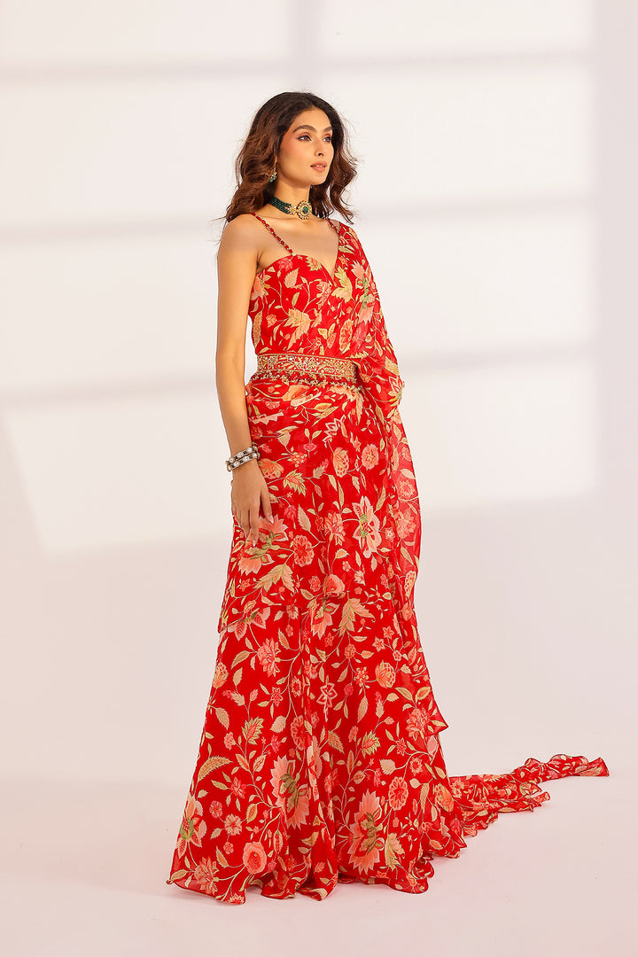 Leela Ruffle Dress Saree Set