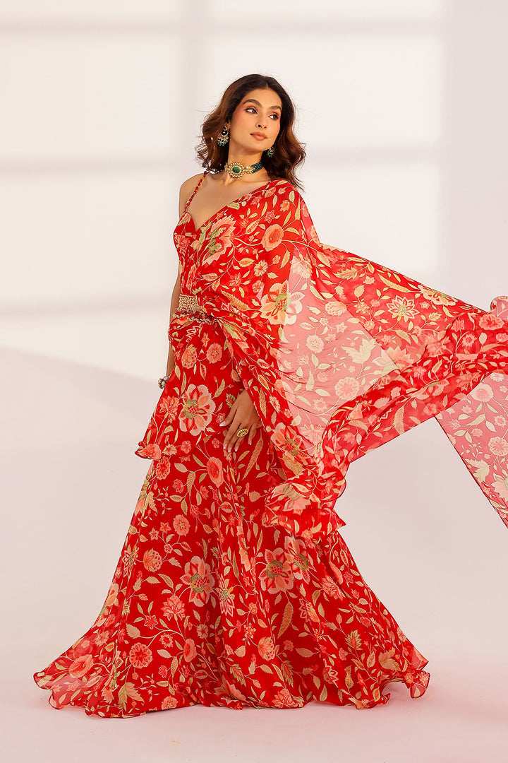 Leela Ruffle Dress Saree Set