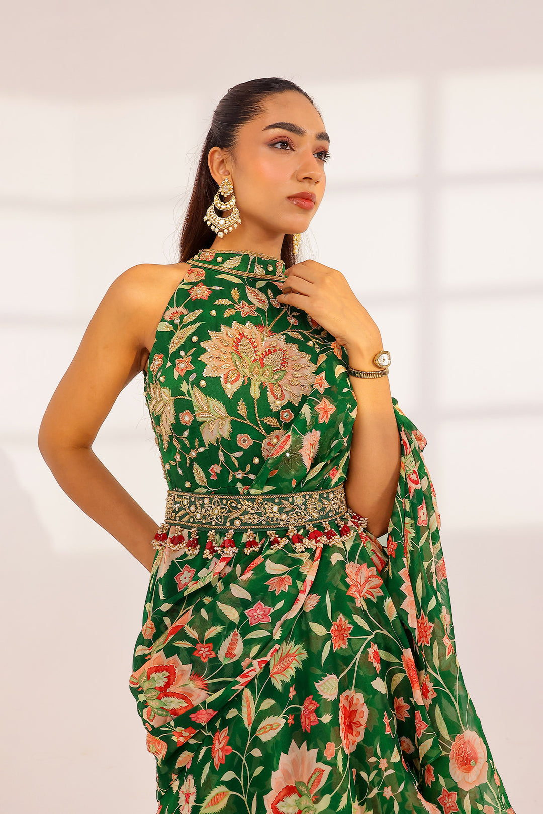 Aurelie Ruffle Dress Saree Set