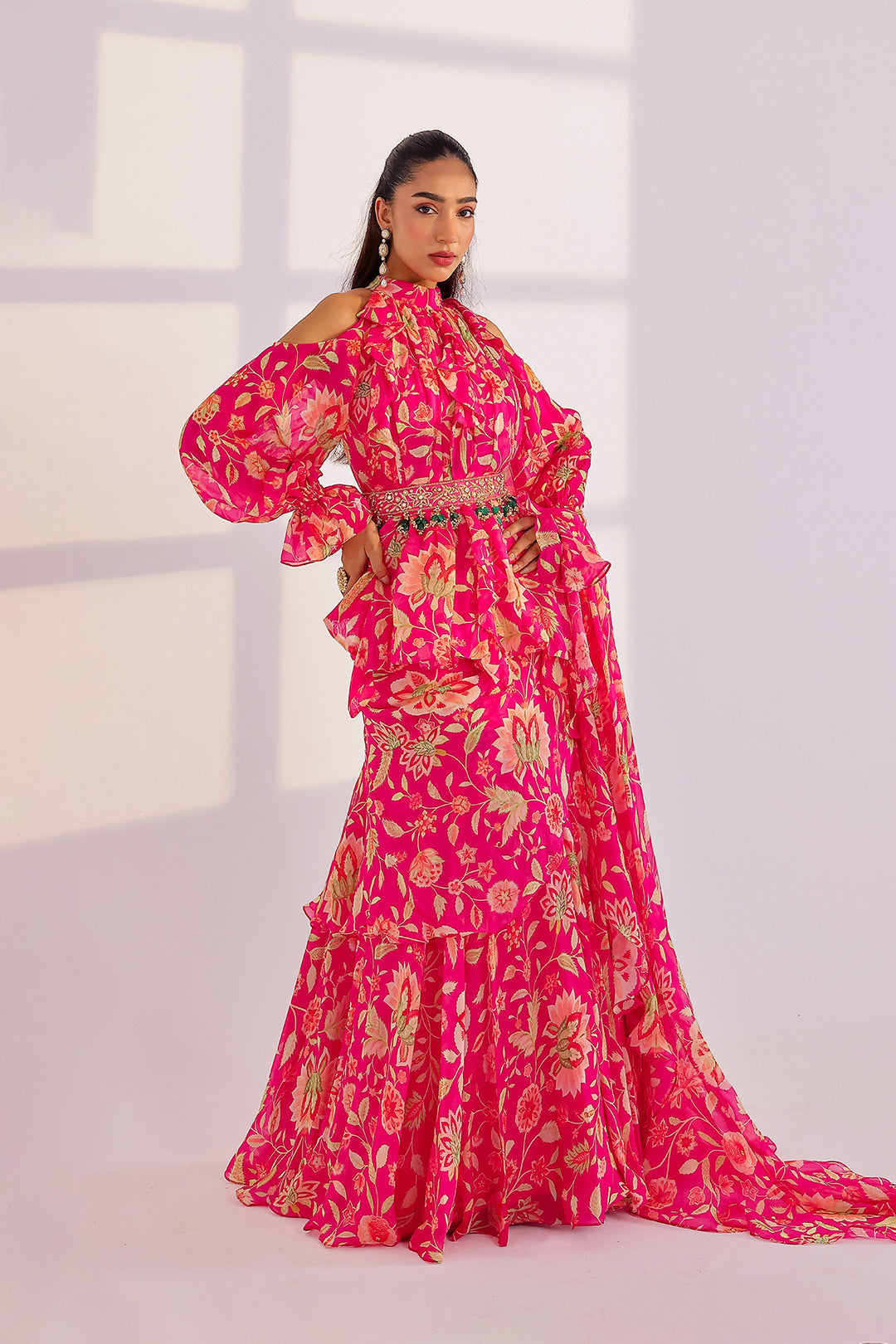 Rhea Ruffle Dress Saree Set