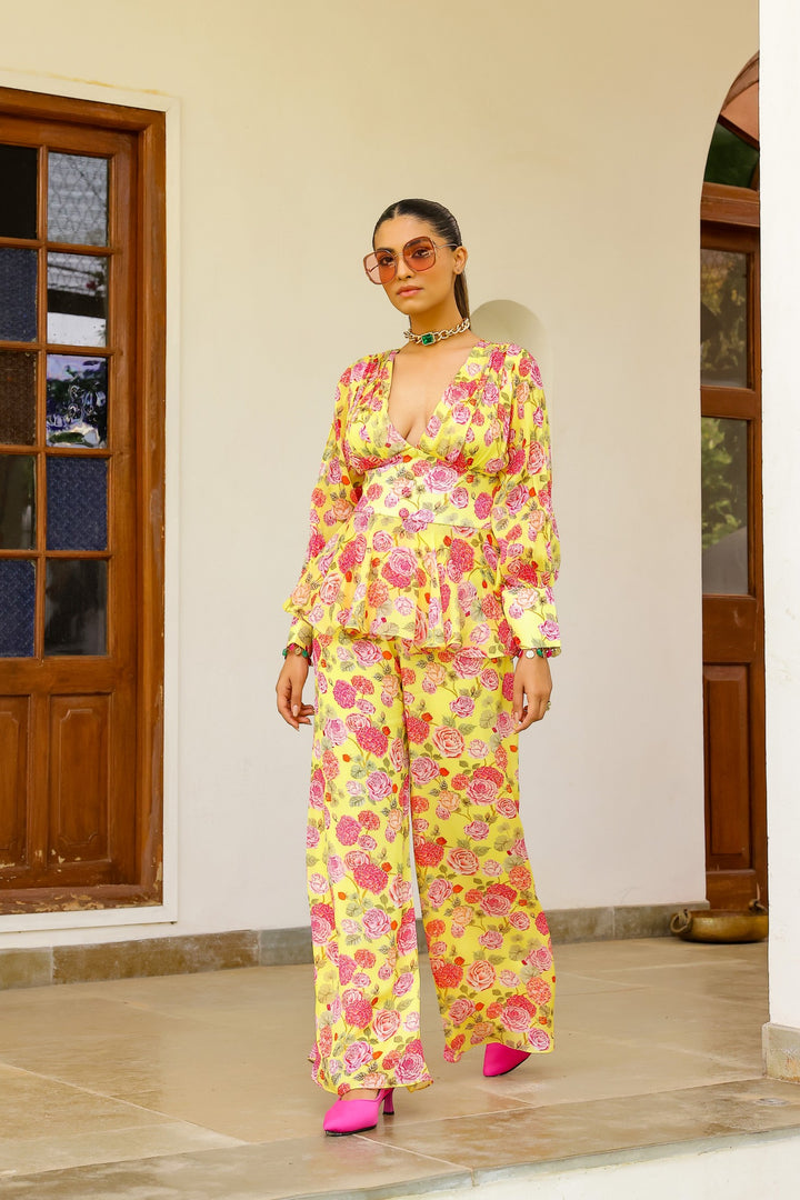 Yellow Rose Peplum Trouser Set