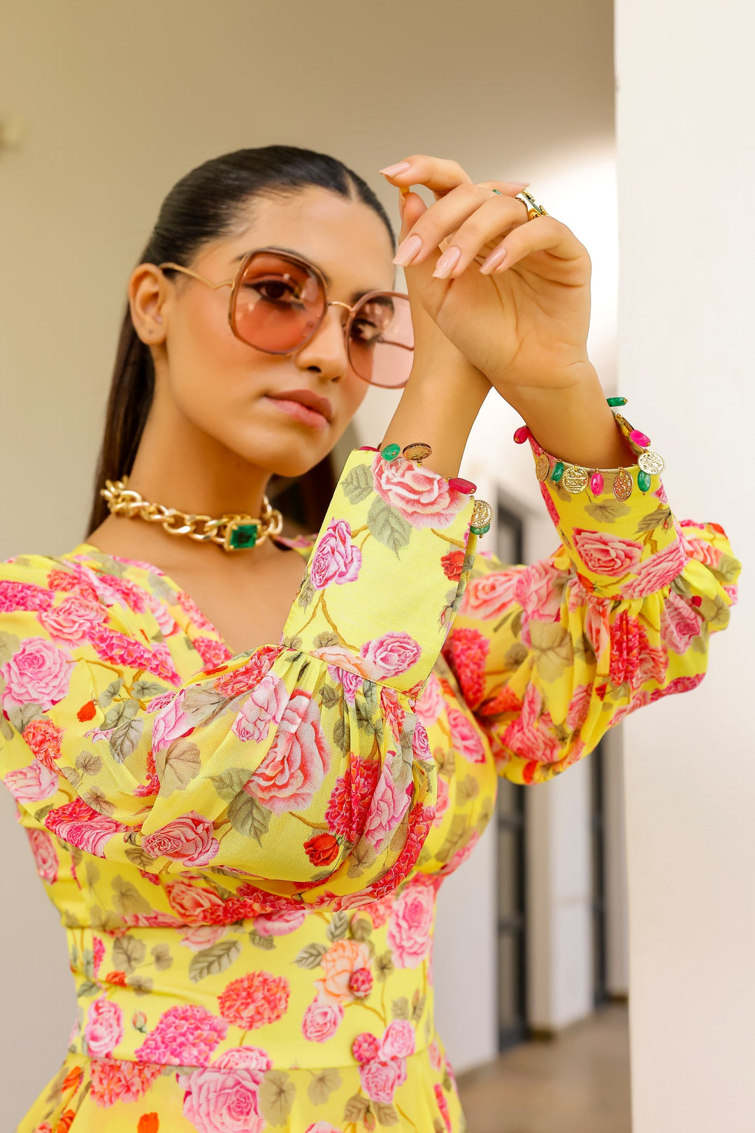 Yellow Rose Peplum Trouser Set