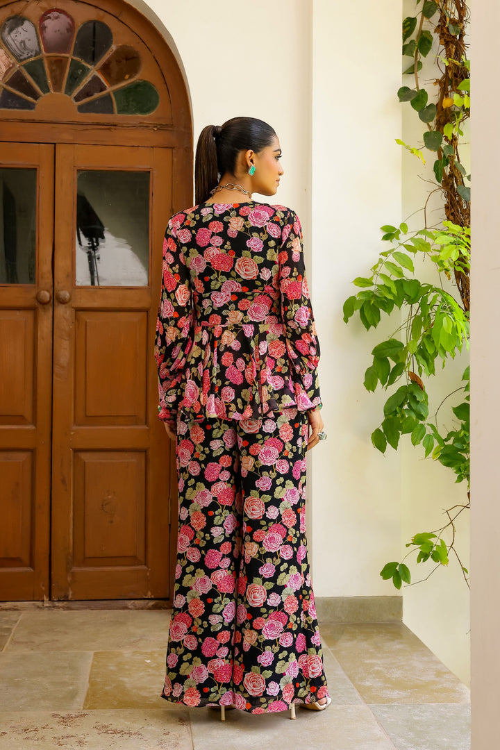 Black Rose Peplum Trouser Set