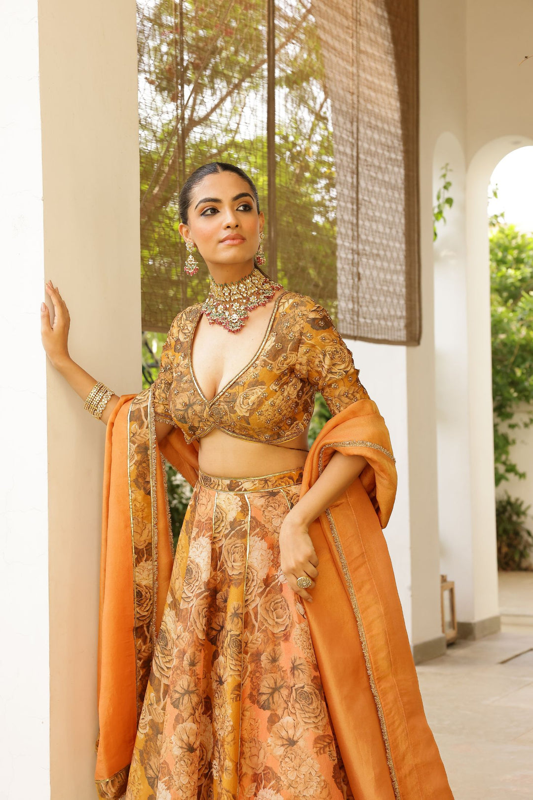 Peach & Gold Tissue Lehenga Set