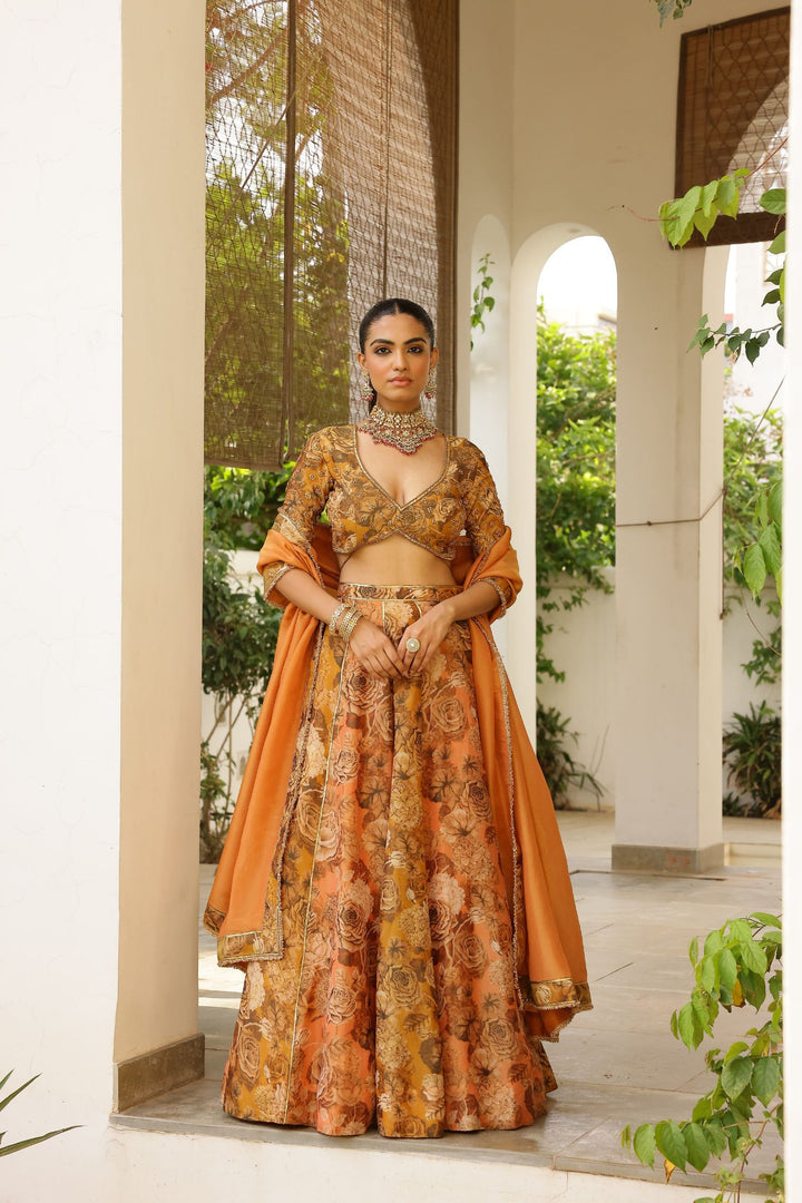 Peach & Gold Tissue Lehenga Set