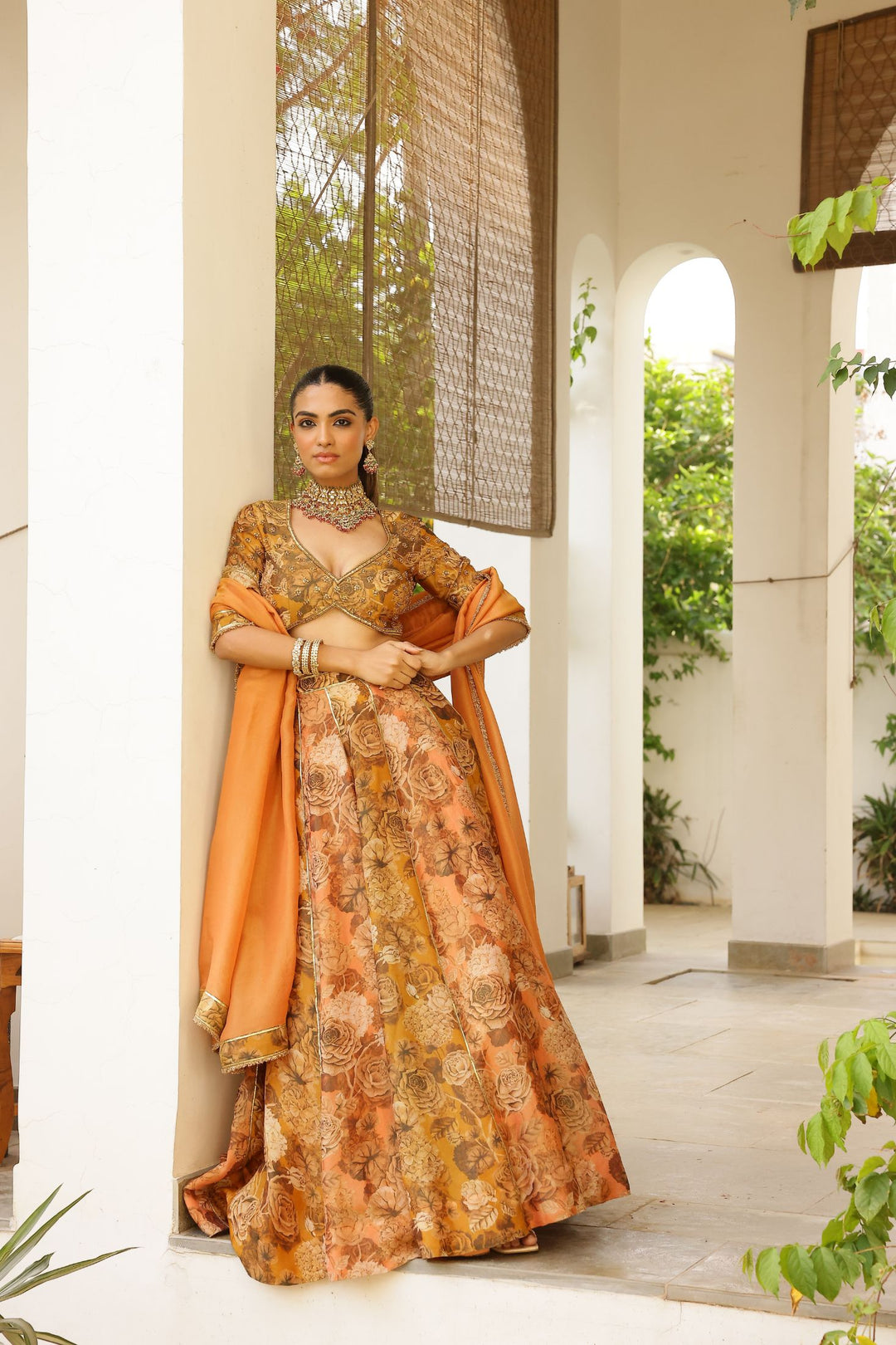 Peach & Gold Tissue Lehenga Set