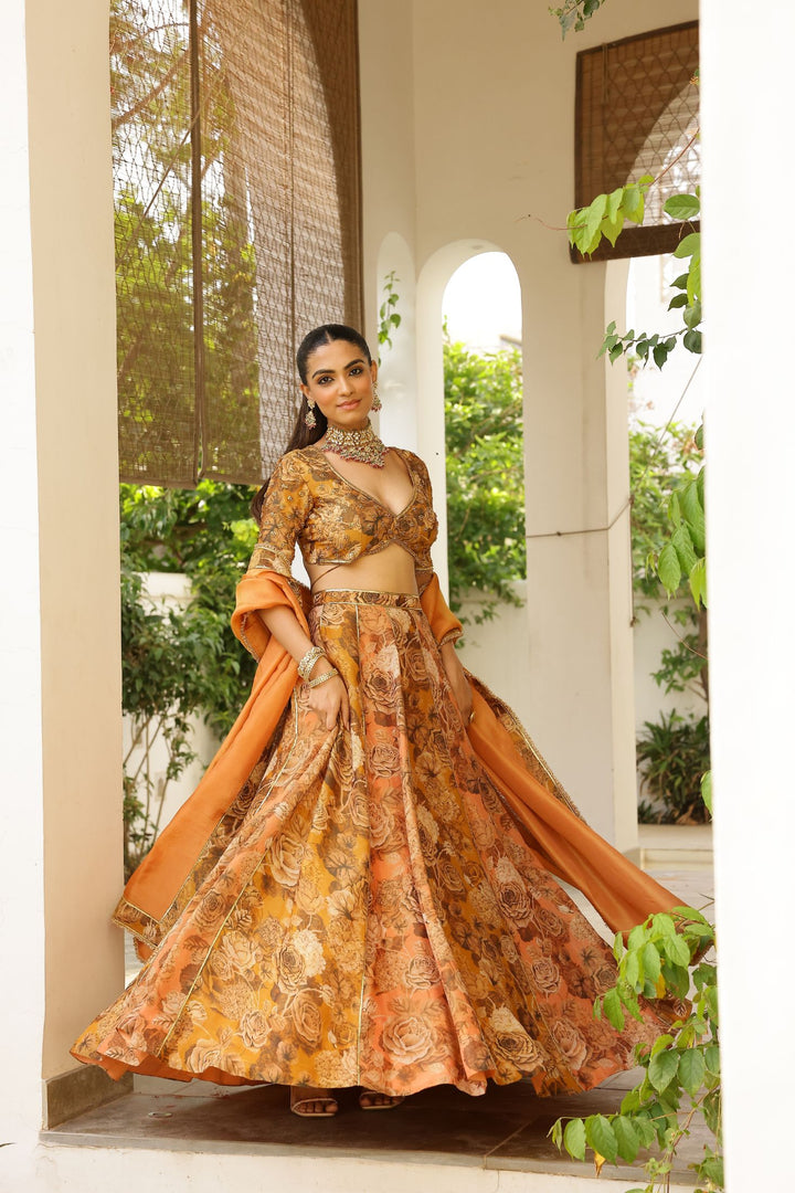Peach & Gold Tissue Lehenga Set