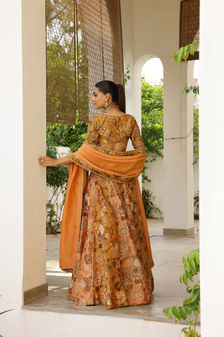 Peach & Gold Tissue Lehenga Set