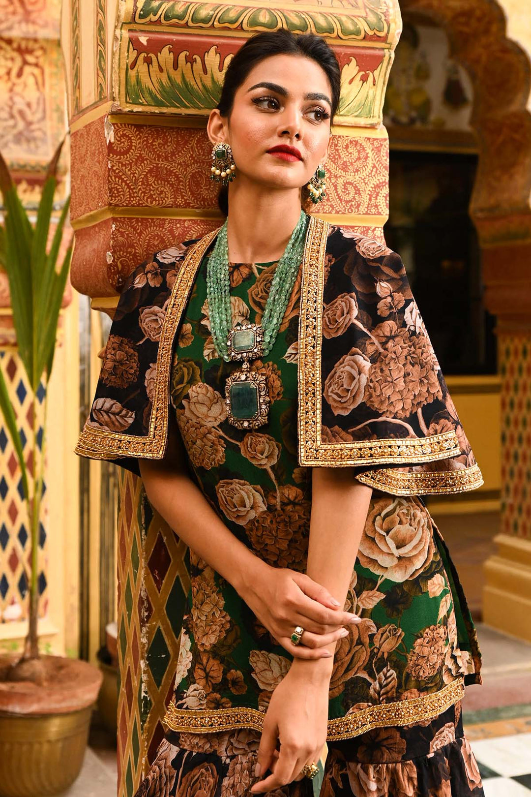 Green & Black Sharara Cape Set