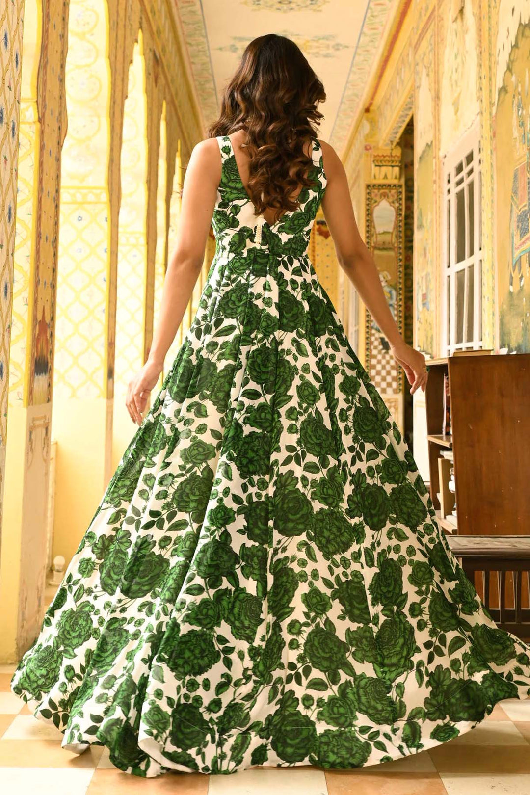 Green & White Anarkali Set