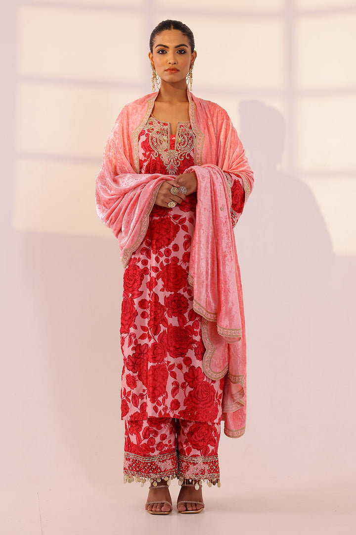 Red & pink kurta trouser set