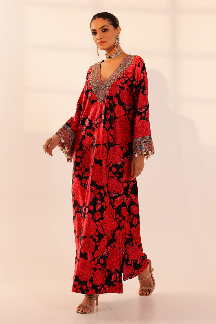 Red & black kaftan dress