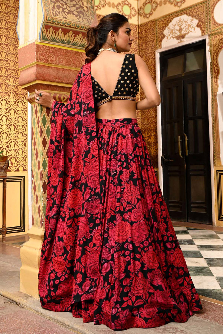 Black & Red Kalidar Lehenga Set