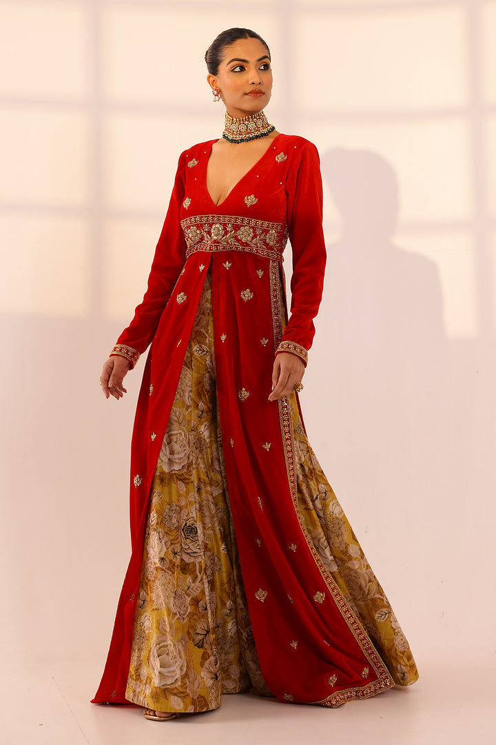 Red long kurta & sharara set