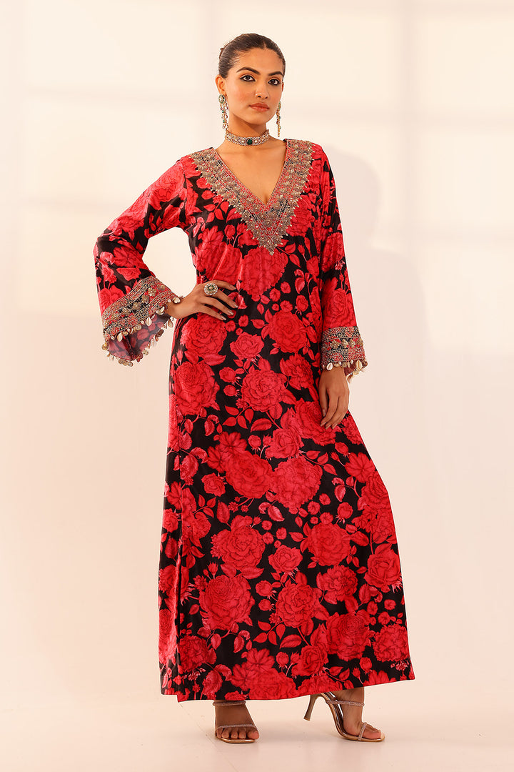 Red & black kaftan dress