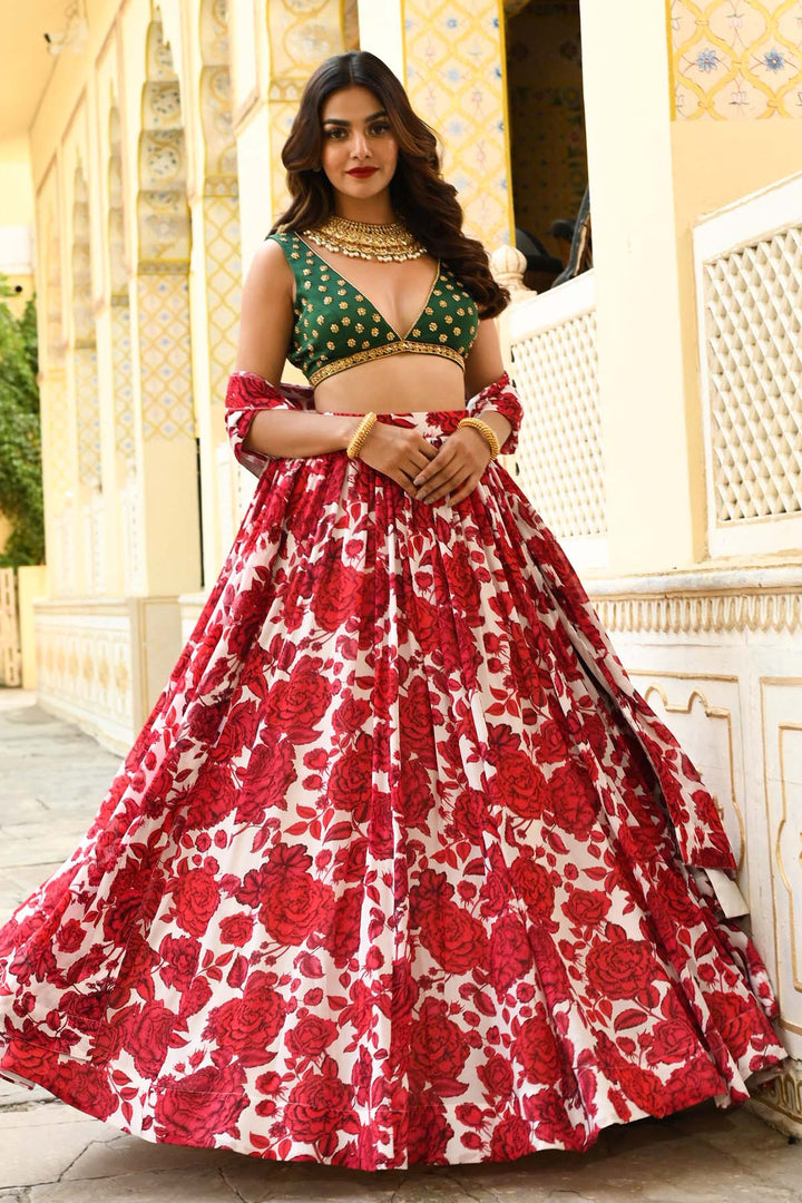 Green & Red Lehenga Set