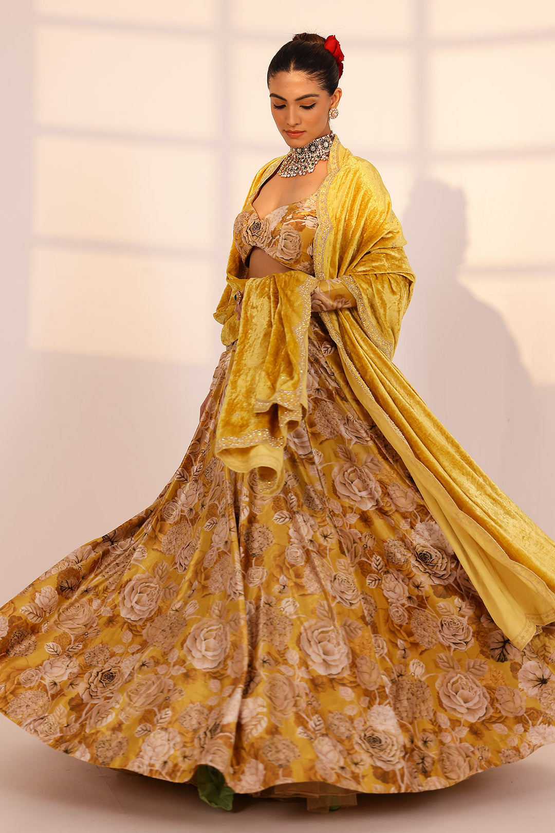 Gold lehenga set (velvet dupatta)