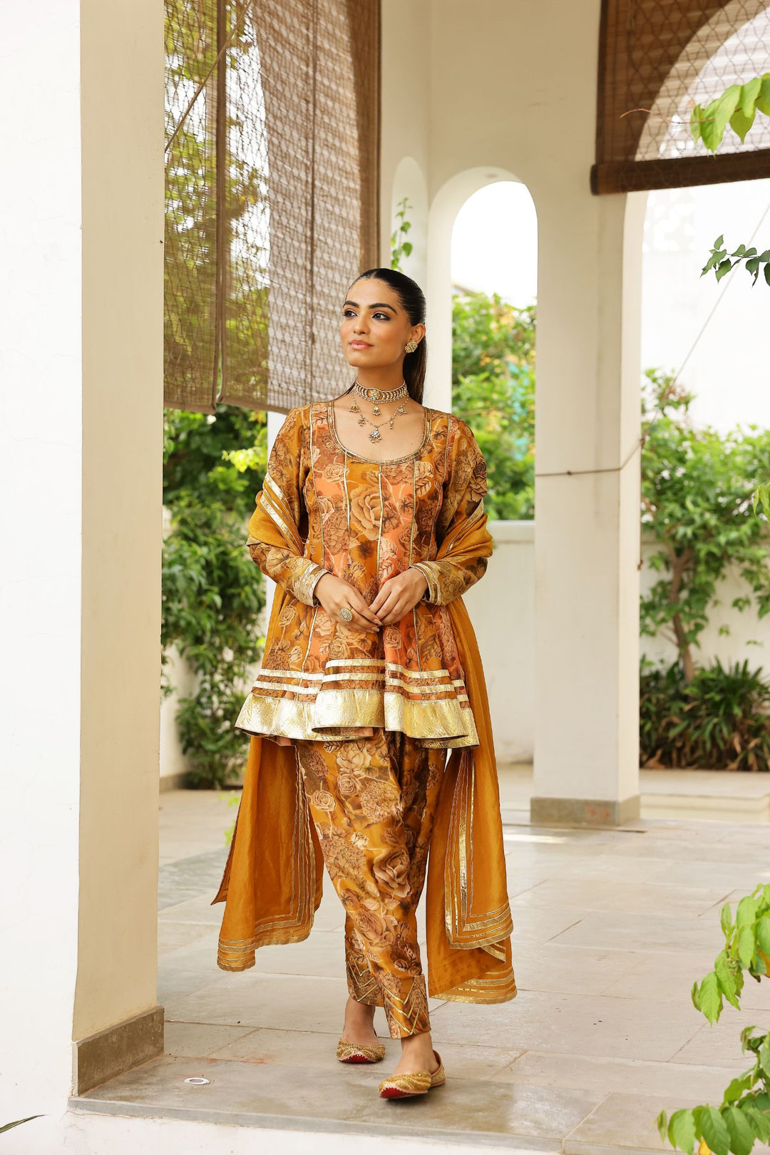 Peach & Gold Tissue Silk Two Tone Peplum Kurta
