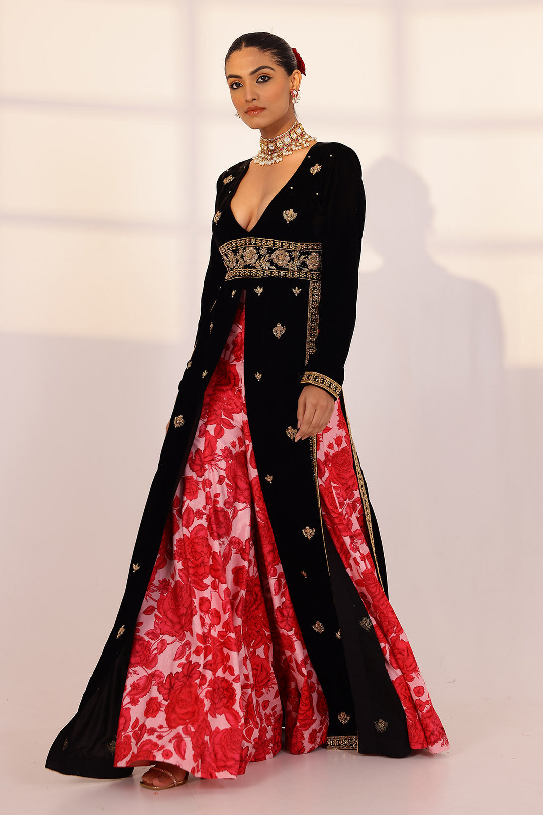 Black long kurta & sharara set