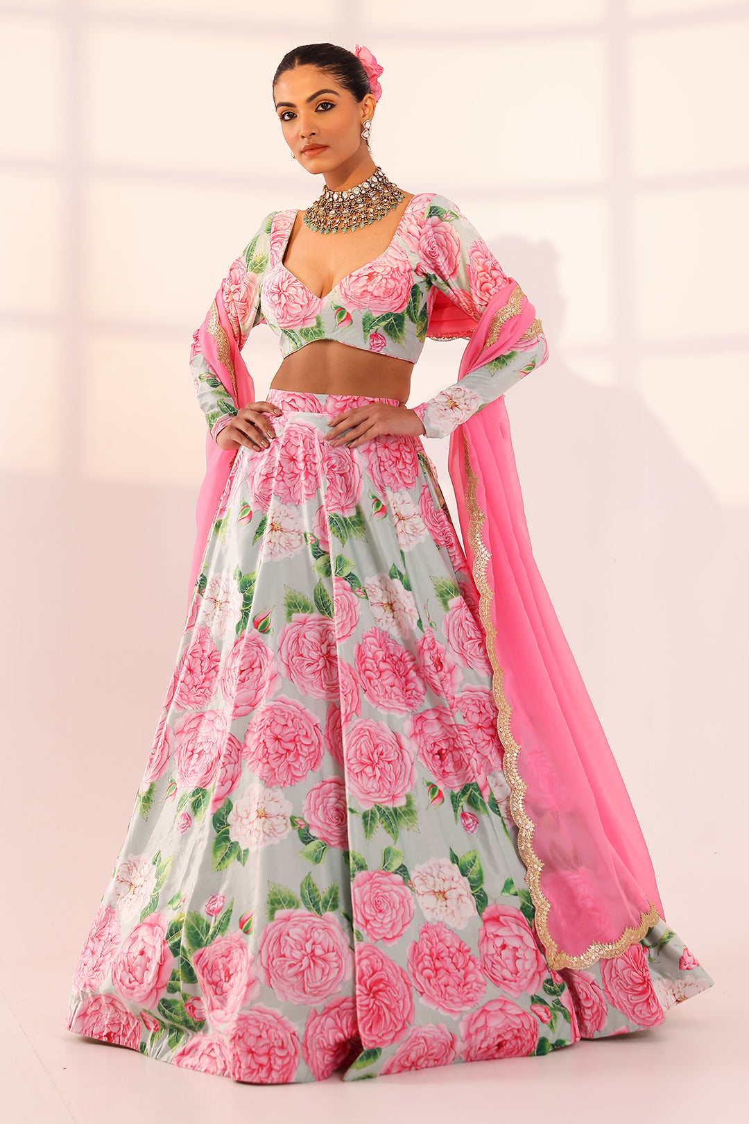 Mint green lehenga set (organza dupatta)