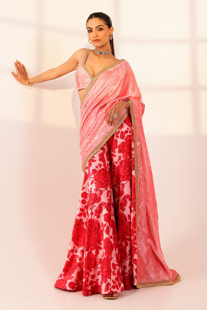 Red & pink sharara saree set