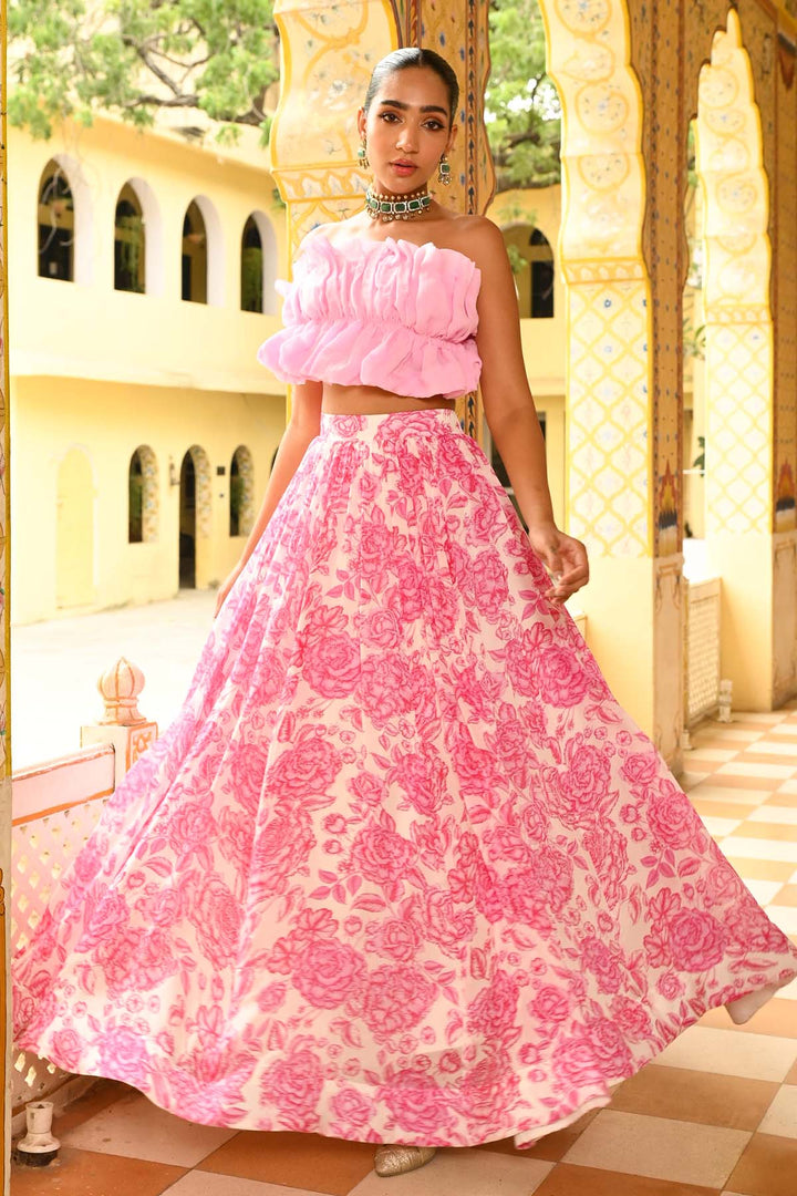 Baby Pink Ruffle Blouse & Lehenga Set