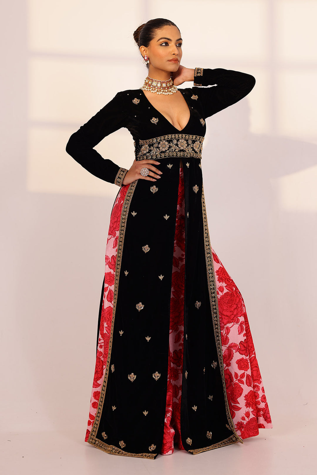 Black long kurta & sharara set