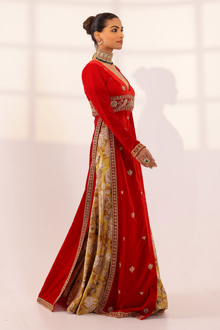 Red long kurta & sharara set