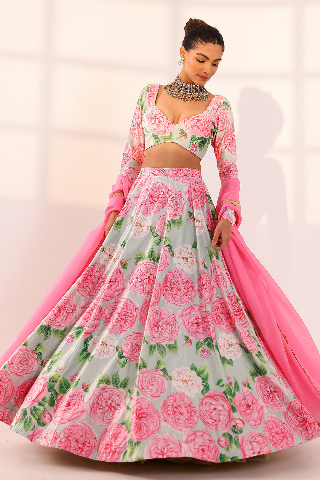 Mint green lehenga set (organza dupatta)