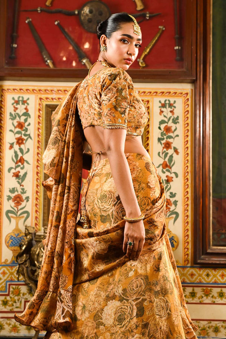 Gold Tissue Ruffle Saree Set