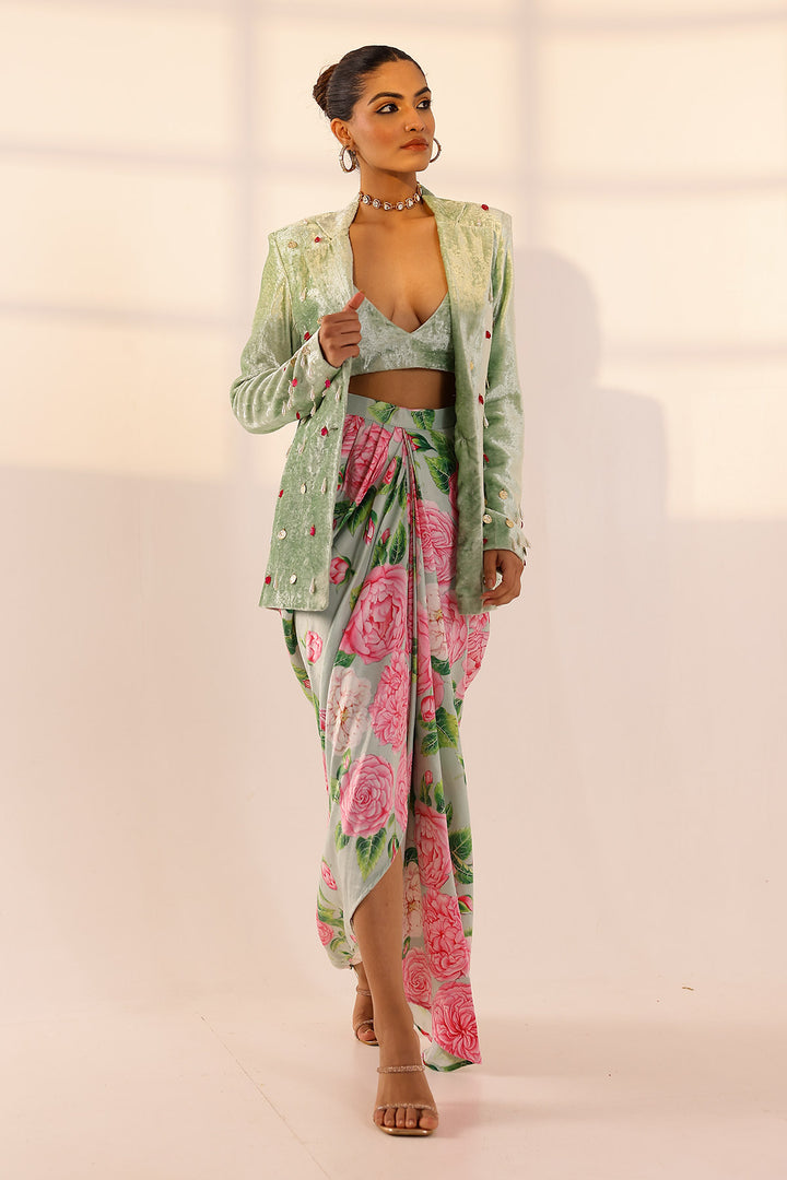 Mint green blazer skirt set