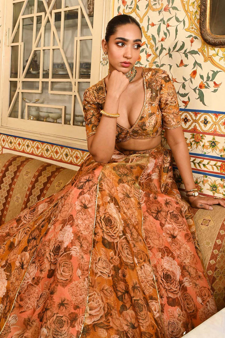 Peach & Gold Tissue Lehenga Set