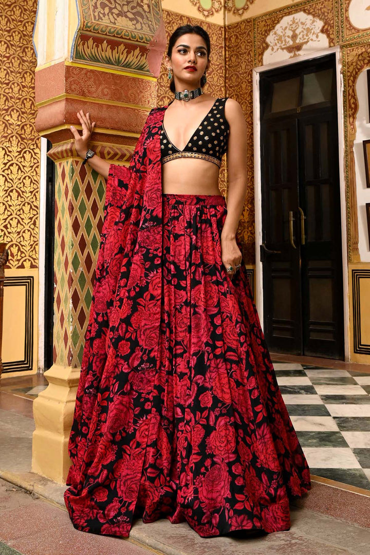 Black & Red Kalidar Lehenga Set