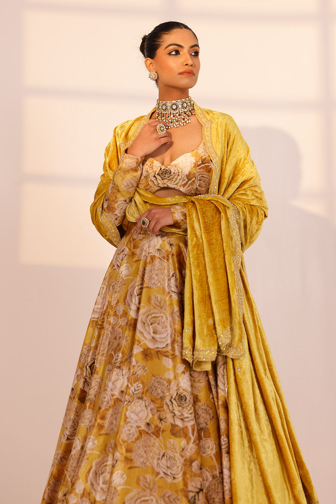 Gold lehenga set (velvet dupatta)