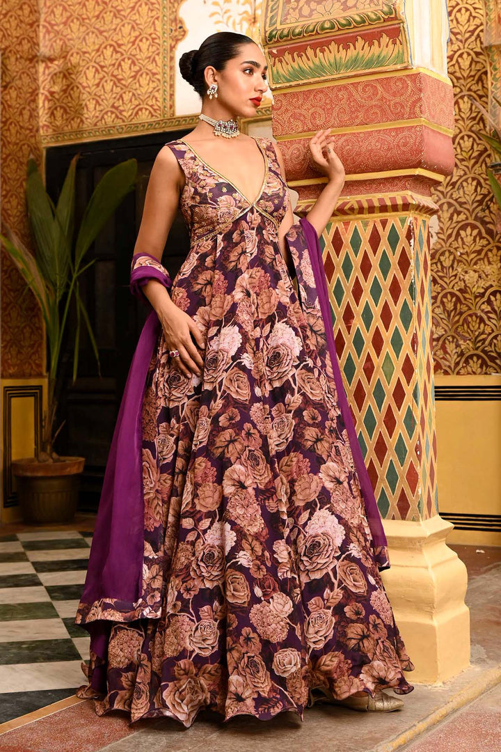 Purple Floral Anarkali Set