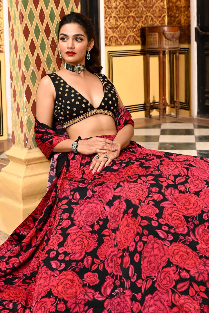 Black & Red Kalidar Lehenga Set