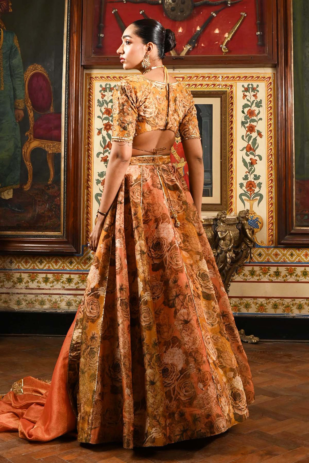 Peach & Gold Tissue Lehenga Set