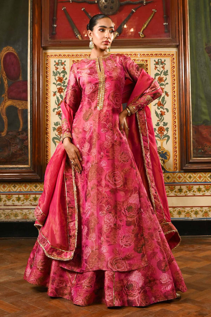 Rani Pink Kurta Lehenga Set