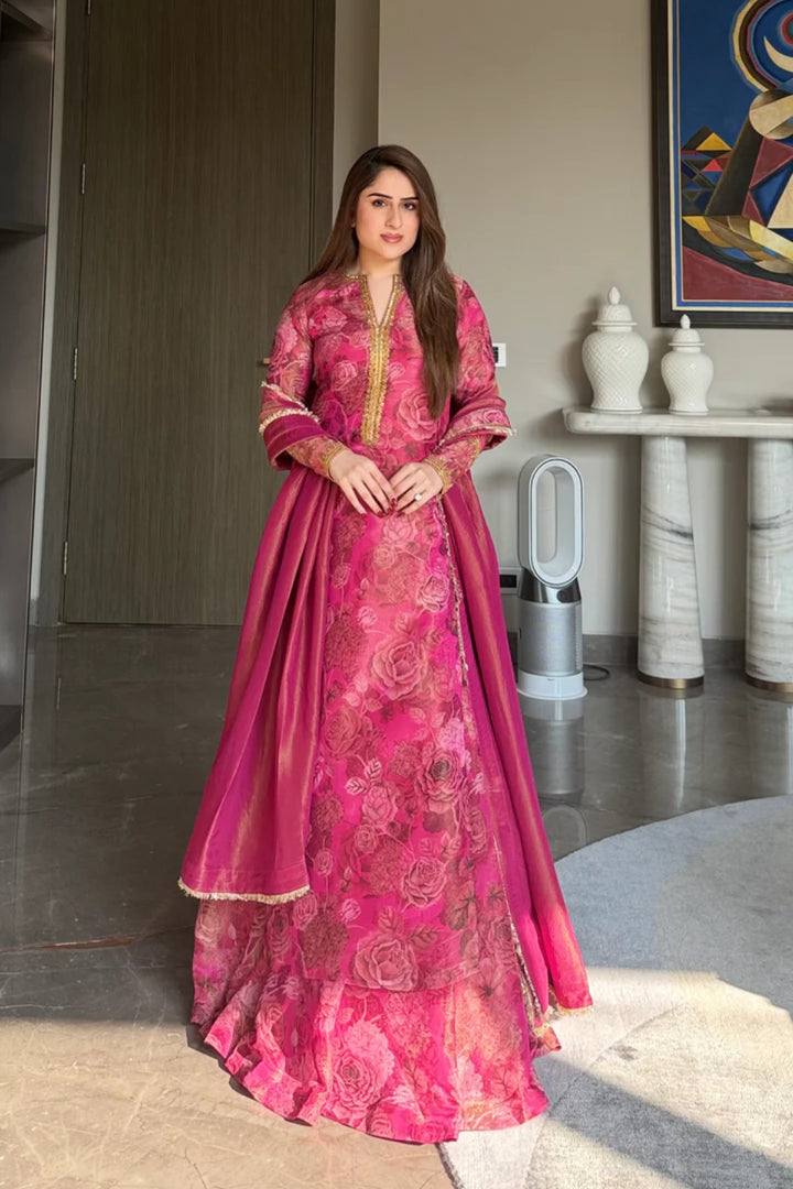 Nikita Vasdev in Rani Pink Kurta Lehenga Set