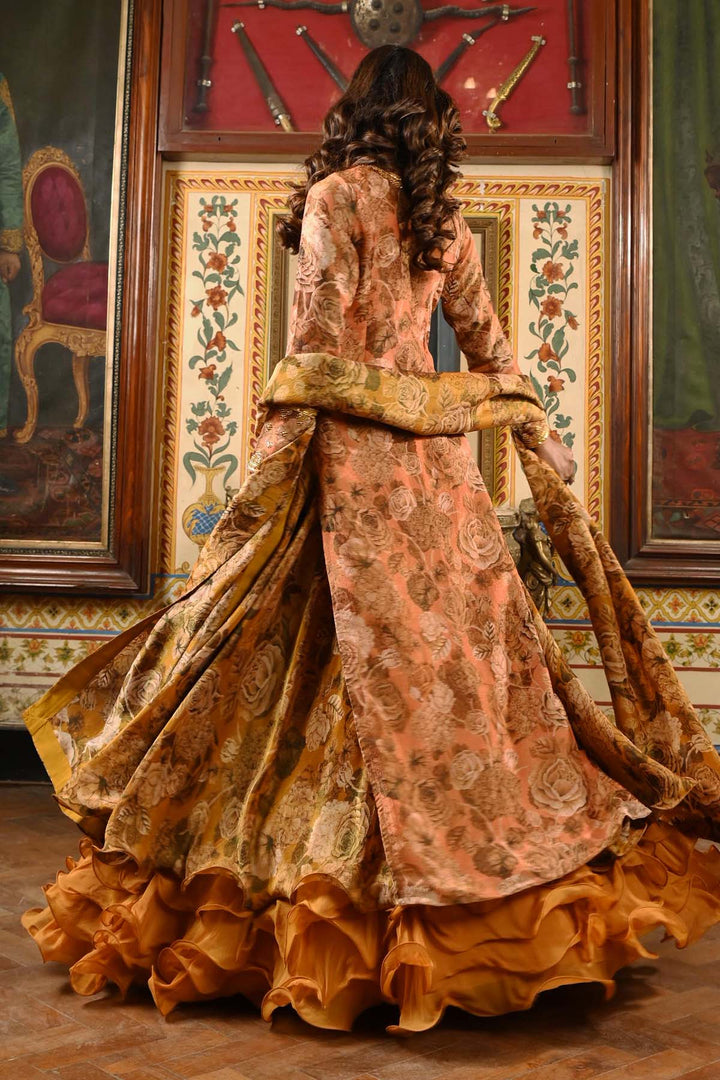 Peach & Gold Kurta Lehenga Set