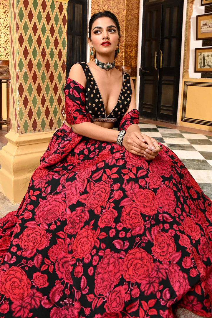 Black & Red Kalidar Lehenga Set