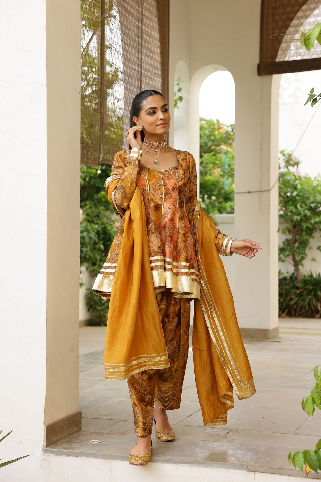 Peach & Gold Tissue Silk Two Tone Peplum Kurta