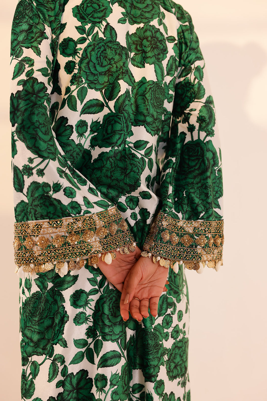 Green & white kaftan dress