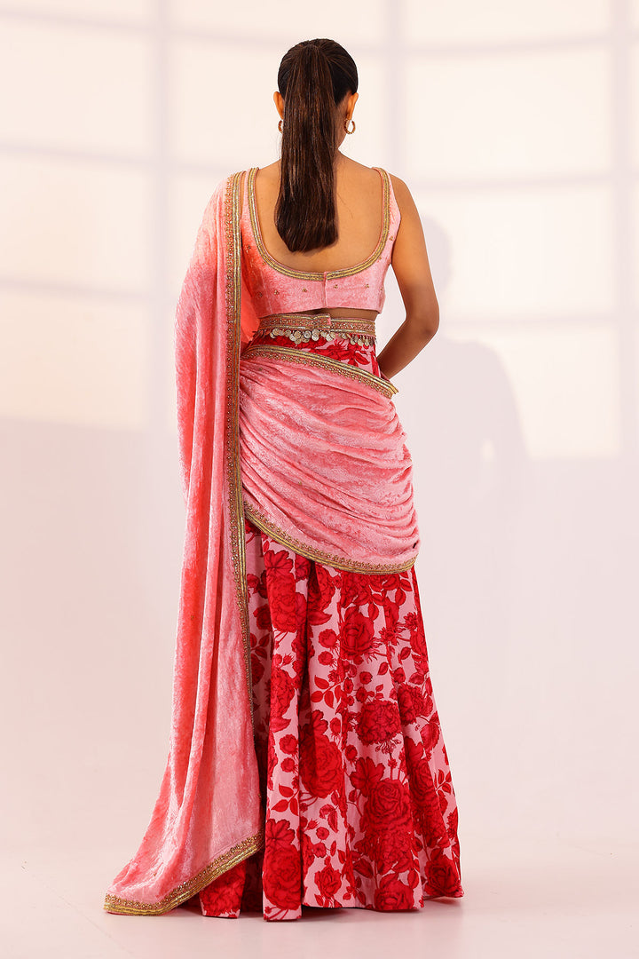 Red & pink sharara saree set